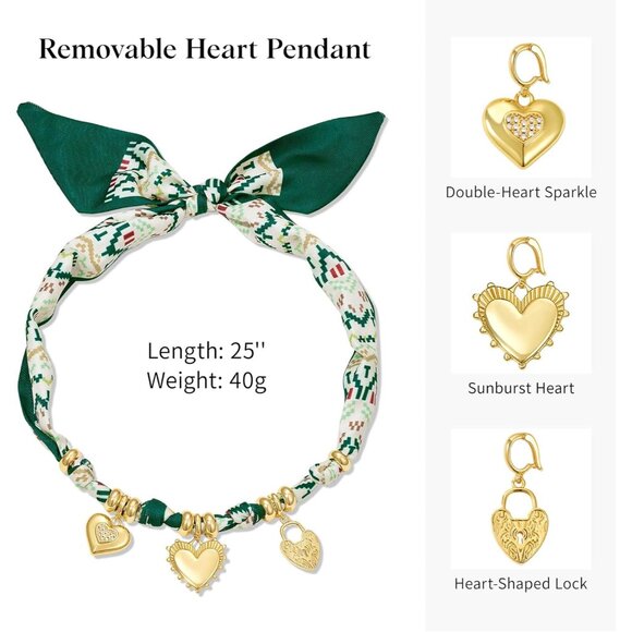 Women’s Versatile Silk Scarf Necklace with Gold-Plated Star Moon Heart Charms, A - Picture 5 of 7